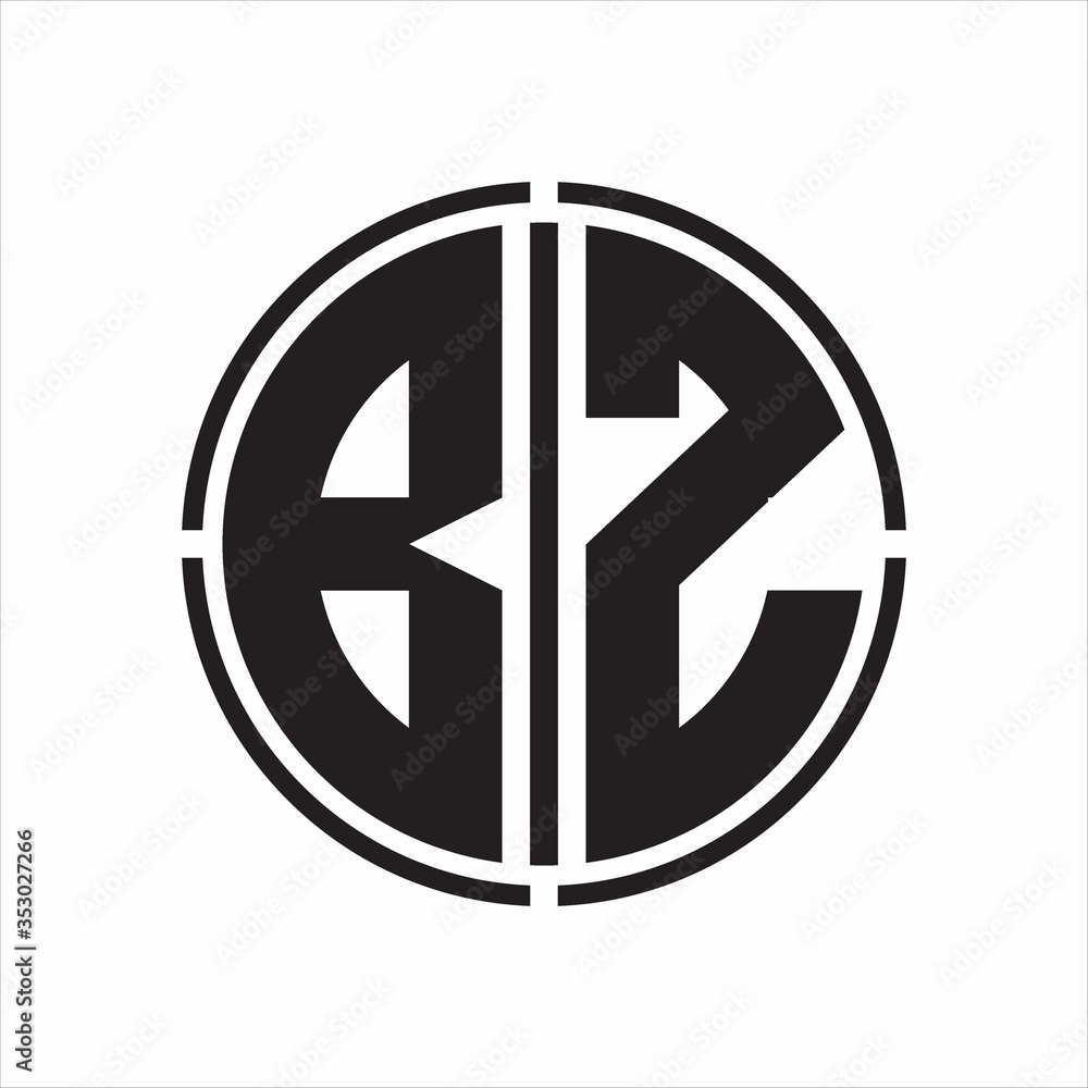 BZ Logo initial with circle line cut design template on white background BZ Logo initial with circle line cut design template on white background