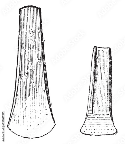 Bronze axes with straight edges Morgian period, vintage illustration.