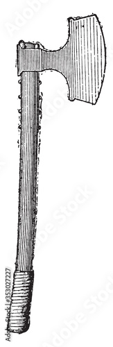 Battle ax (XIII century), vintage illustration.