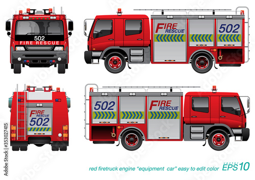 Fotografija VECTOR EPS10 - red firetruck template, fire engine, desing for equipment truck unit, isolated on white background