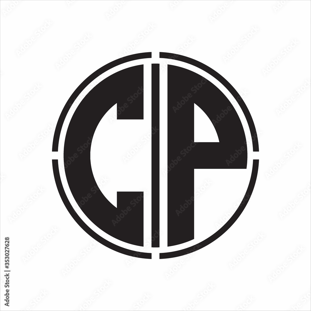 CP Logo initial with circle line cut design template on white background CP Logo initial with circle line cut design template on white background