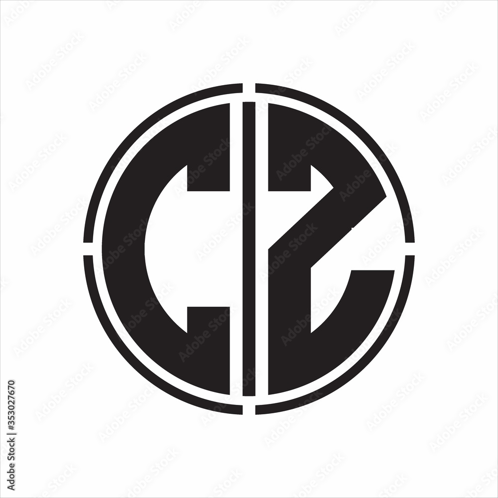 CZ Logo initial with circle line cut design template on white background CZ Logo initial with circle line cut design template on white background