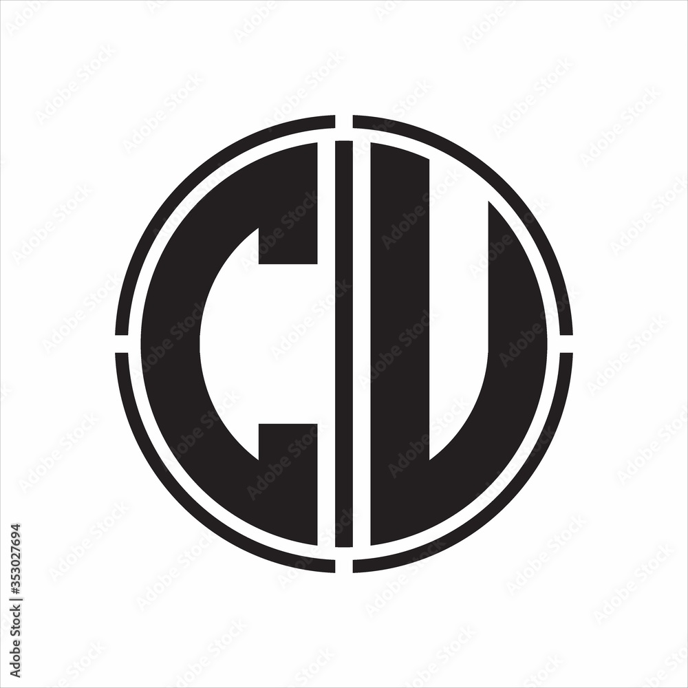 CU Logo initial with circle line cut design template on white background CU Logo initial with circle line cut design template on white background