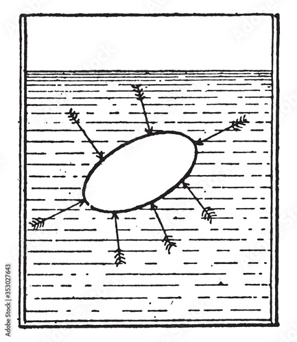 Hydrostatic archimedes principle, vintage illustration.