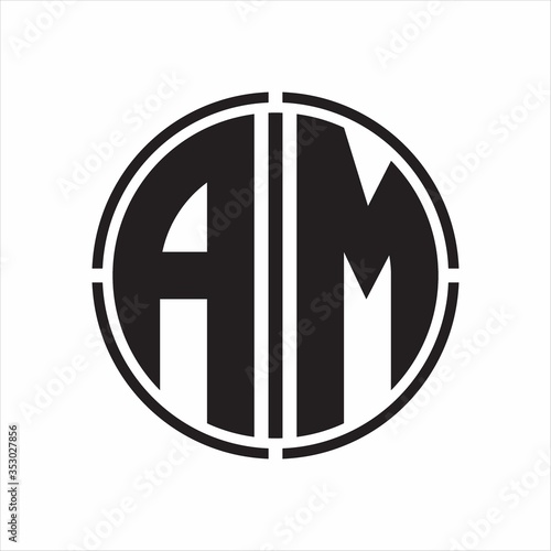 AM Logo initial with circle line cut design template on white background