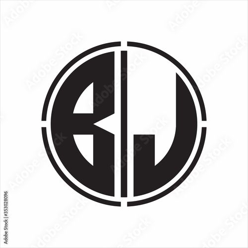 BJ Logo initial with circle line cut design template on white background