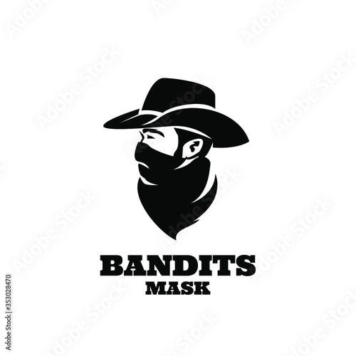 american Western Bandit Wild West Cowboy Gangster with Bandana Scarf Mask Logo illustration