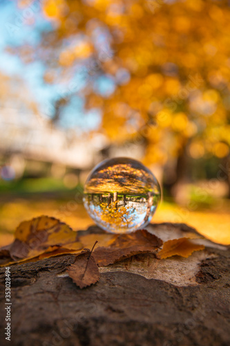 Obraz na płótnie Colourful Autumn Outdoor Nature Landscape Scene with Lens Ball w salonie