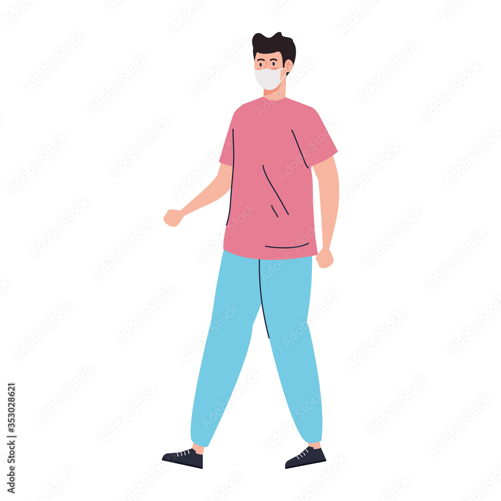 man using protective surgical mask for covid 19 prevention vector illustration design man using protective surgical mask for covid 19 prevention vector illustration design