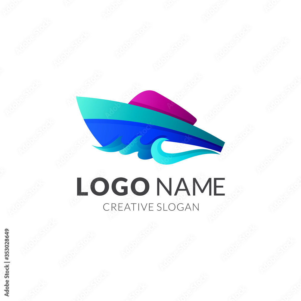 Fototapeta premium Boat Wave Logo Design, Water Transportation Vector Icon