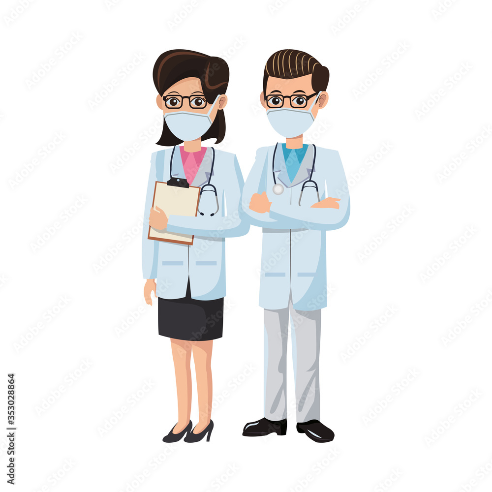 couple doctors using medical masks