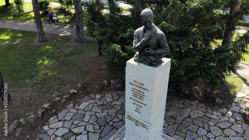 Aerial view of monument to Rudolphe Archibald Reiss in Topcider park in Belgrade, Serbia photo