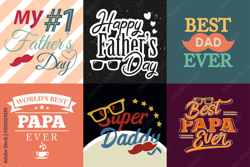 Fototapeta Happy fathers day badges set. vector typography Concept for tshirt print, postcard, flyer template, decor element, Vector illustration.