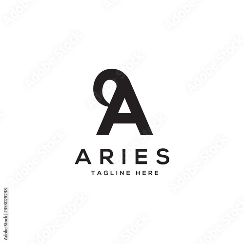 initial letter a with horn goat for aries logo design