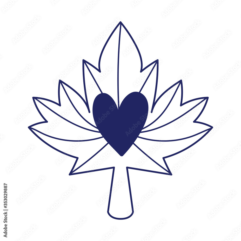 Fototapeta premium Autumn maple leaf with heart vector design