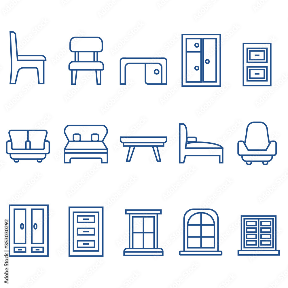 interior line icon set design, flat style trendy collection interior line icon set design, flat style trendy collection