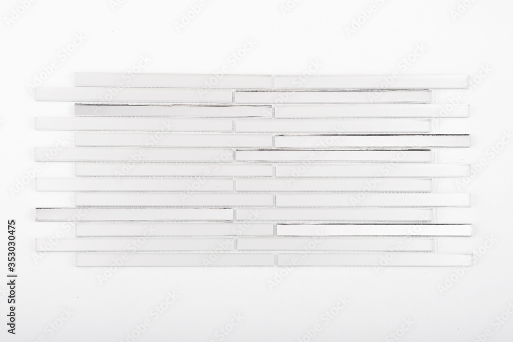 Glass and mirror mosaic without reflections isolated on a white background. For construction and repair in the bathroom, pool, kitchen. Glass and mirror mosaic without reflections isolated on a white background. For construction and repair in the bathroom, pool, kitchen.