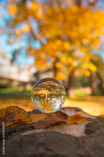 Obraz na płótnie Colourful Autumn Outdoor Nature Landscape Scene with Lens Ball w salonie
