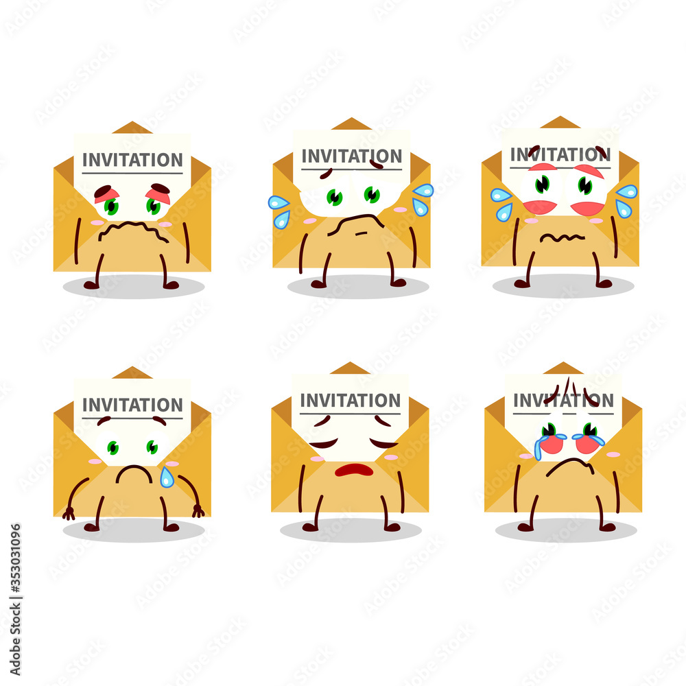 Naklejka premium Invitation message cartoon character with sad expression