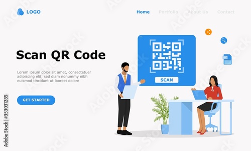 QR Code Scanning Vector Illustration Concept, Suitable for web landing page, ui, mobile app, editorial design, flyer, banner, and other related occasion © Honeybe