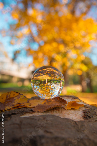 Obraz na płótnie Colourful Autumn Outdoor Nature Landscape Scene with Lens Ball w salonie