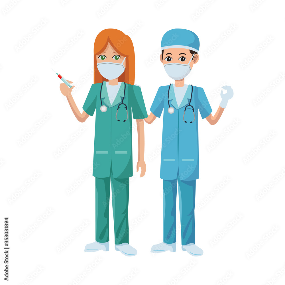 couple doctors using medical masks and vaccine couple doctors using medical masks and vaccine