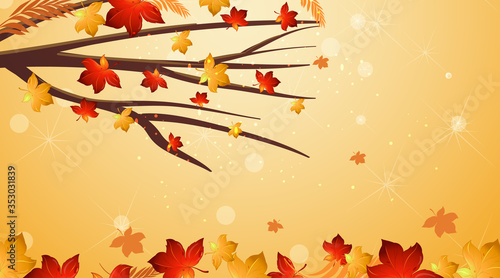 Background design template with red leaves on the tree