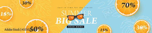 Summer sale design with orange tropical abstract background layout banners .Vector illustration template.