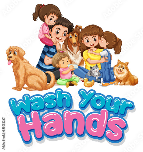 Wash your hand sign with happy family © GraphicsRF