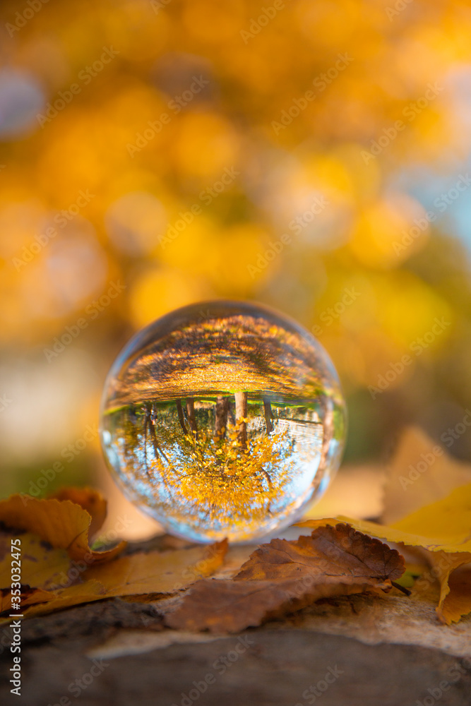 Colourful Autumn Outdoor Nature Landscape Scene with Lens Ball