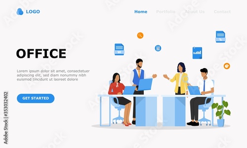 People in open space office Vector Illustration Concept , Suitable for web landing page, ui, mobile app, editorial design, flyer, banner, and other related occasion