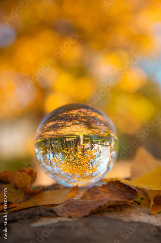 Obraz na płótnie Colourful Autumn Outdoor Nature Landscape Scene with Lens Ball w salonie