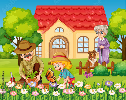Scene with people staying at home with family