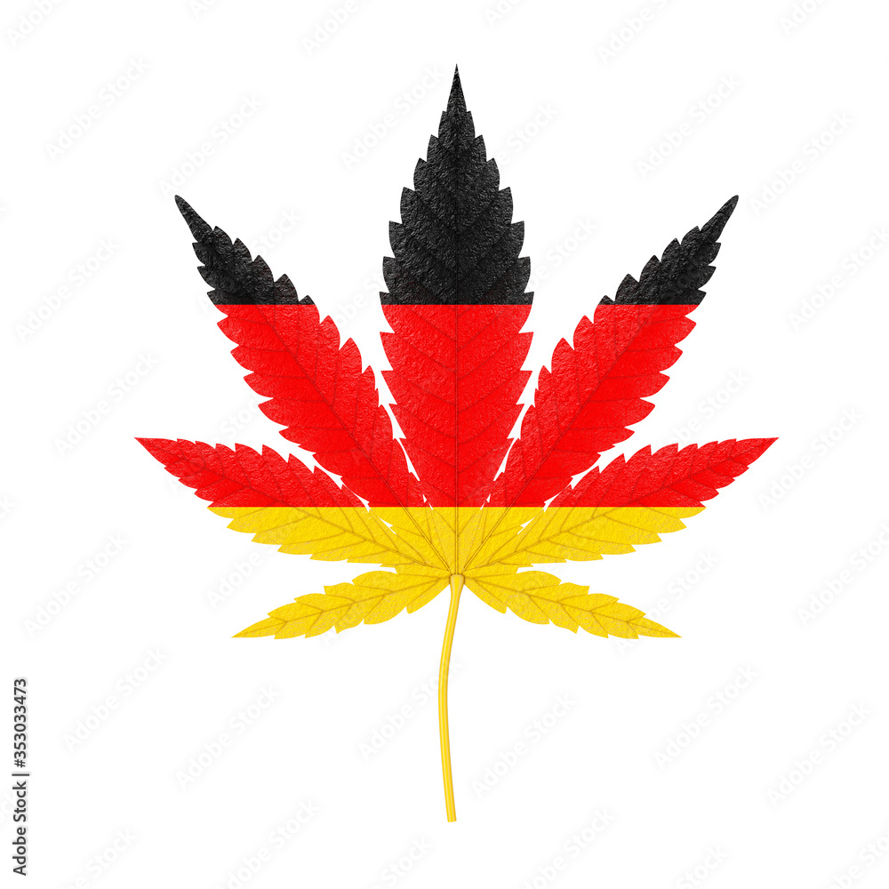 Medical Marijuana or Cannabis Hemp Leaf with Germany Flag Colors. 3d Rendering Medical Marijuana or Cannabis Hemp Leaf with Germany Flag Colors. 3d Rendering