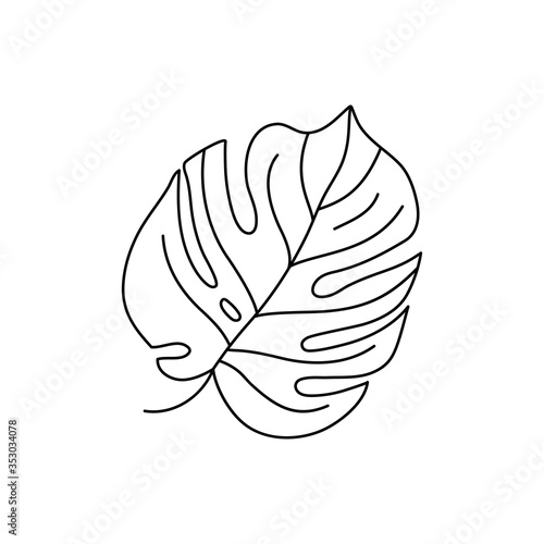 Monstera leaf of tropical plants. Outline Palm leaf In a Trendy Minimalist liner Style. Vector Illustration.