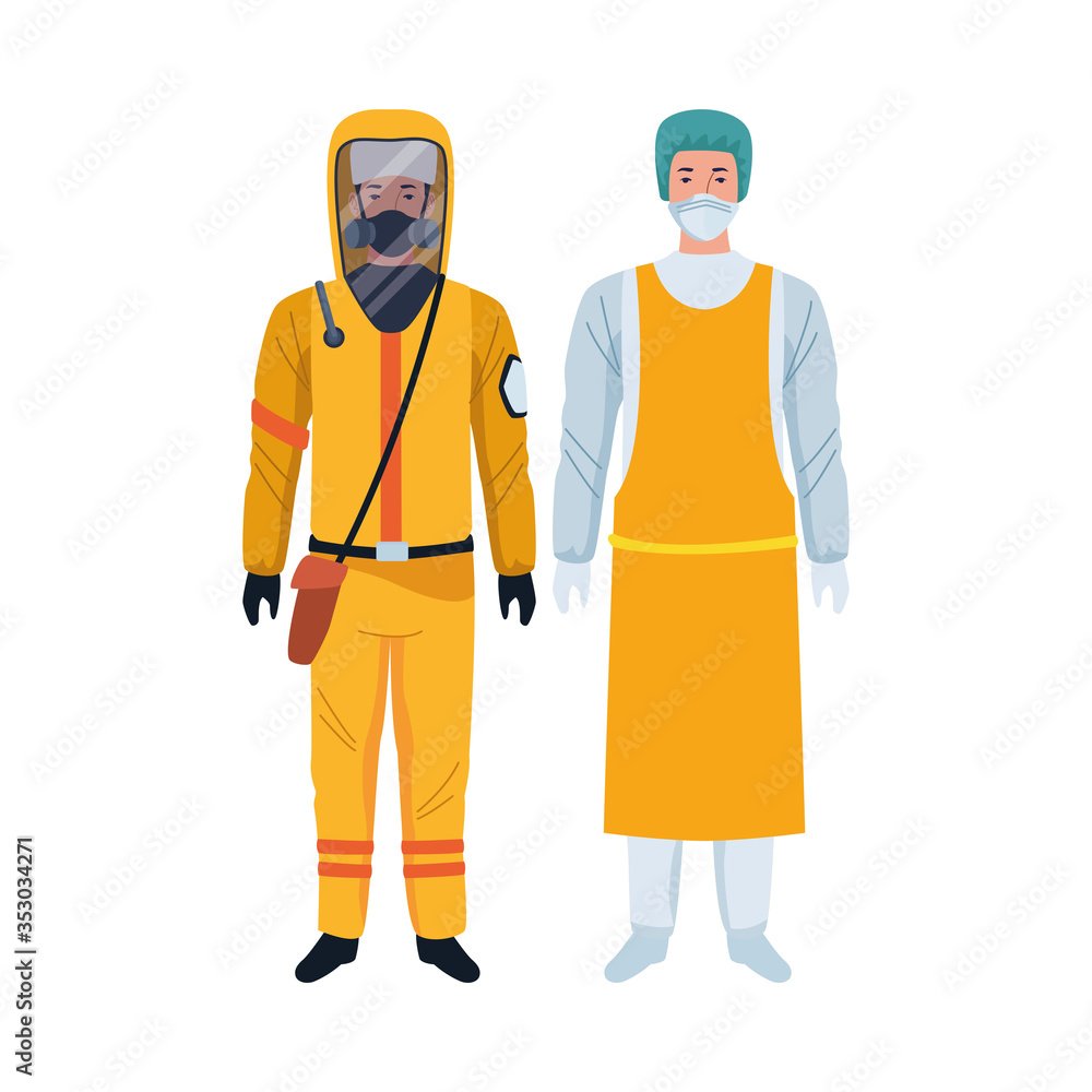 workers wearing biosafety suits characters workers wearing biosafety suits characters
