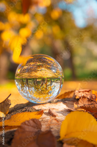 Obraz na płótnie Colourful Autumn Outdoor Nature Landscape Scene with Lens Ball w salonie