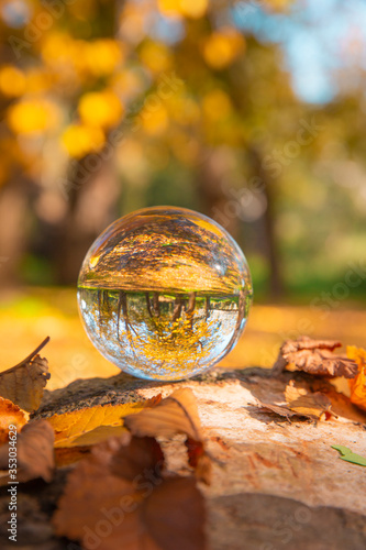 Obraz na płótnie Colourful Autumn Outdoor Nature Landscape Scene with Lens Ball w salonie