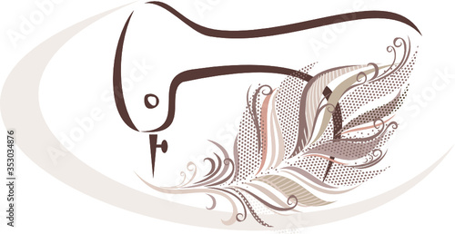 craft, vintage sewing machine with bird feather