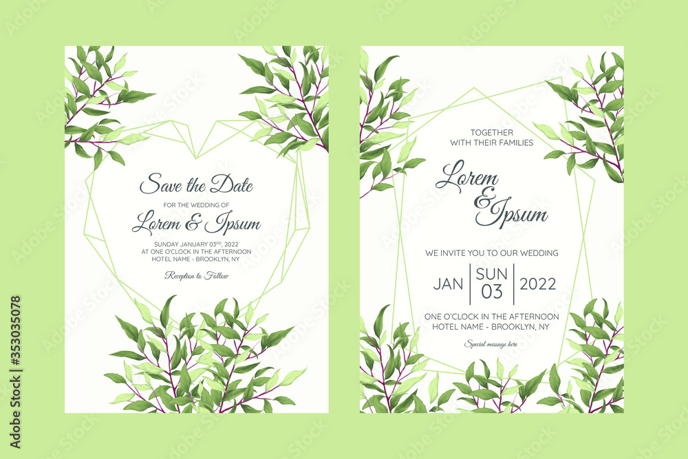 Fototapeta Beautiful greenery floral wedding invitation card template set