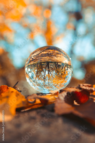 Colourful Autumn Outdoor Nature Landscape Scene with Lens Ball