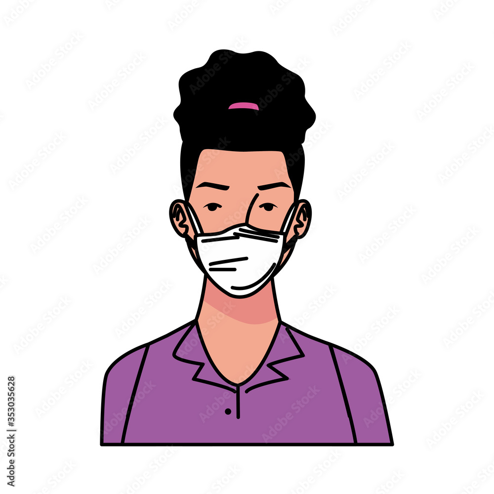 young woman using medical mask character