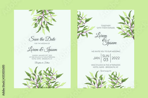 Beautiful greenery floral wedding invitation card template set 