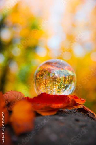 Obraz na płótnie Colourful Autumn Outdoor Nature Landscape Scene with Lens Ball w salonie