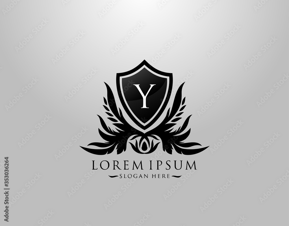 Y Letter Logo. Inital Y Majestic King Shield Black Design for Boutique, Hotel, Photography, Jewelry, Label. Y Letter Logo. Inital Y Majestic King Shield Black Design for Boutique, Hotel, Photography, Jewelry, Label.