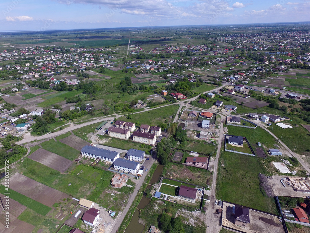 Aerial view of the saburb landscape (drone image).  Near Kiev