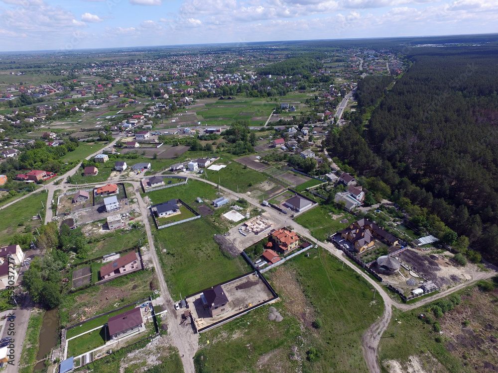 Aerial view of the saburb landscape (drone image).  Near Kiev