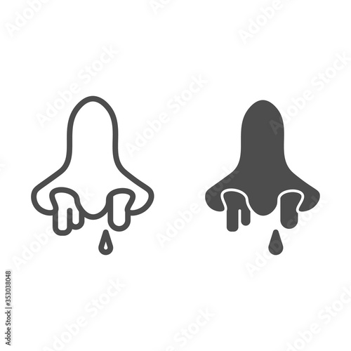 Runny nose line and solid icon, coronavirus epidemic concept, covid19 symptom sign on white background, runny nose because of infection icon in outline style for mobile, web design. Vector graphics.