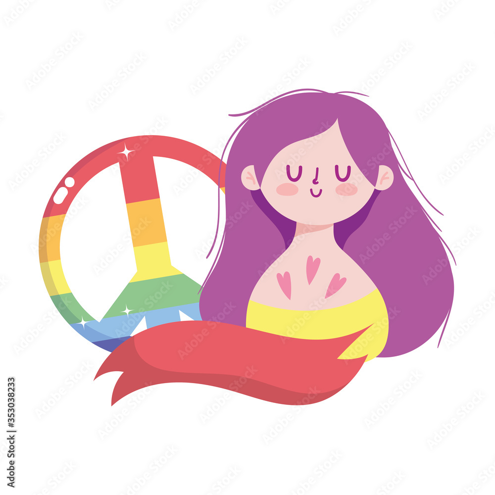 girl cartoon with lgtbi love and peace vector design girl cartoon with lgtbi love and peace vector design