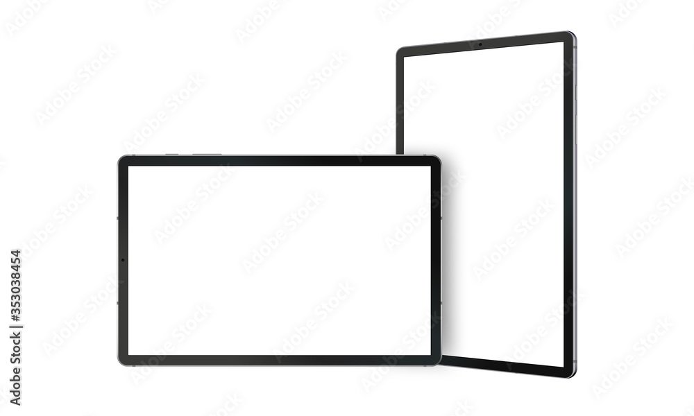 Black tablet computers mockups with horizontal and vertical screens, isolated on white background. Vector illustration Black tablet computers mockups with horizontal and vertical screens, isolated on white background. Vector illustration